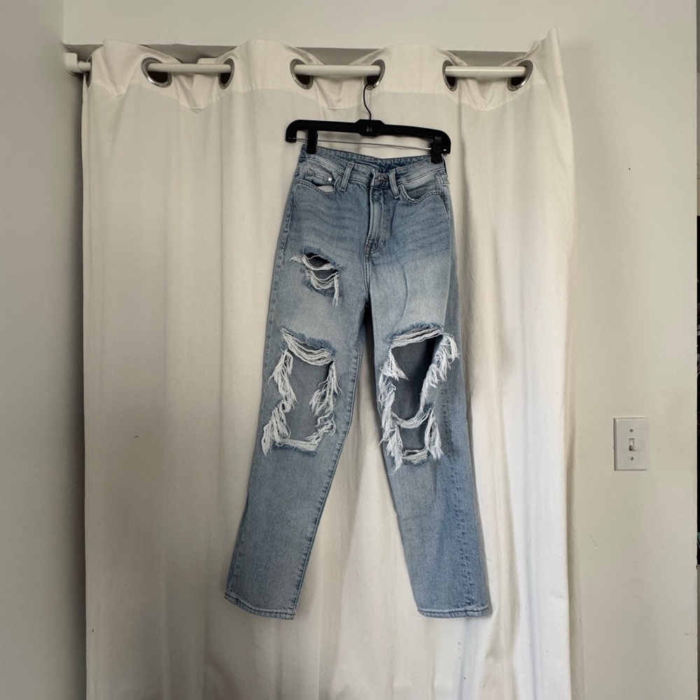 H&M Light Blue Distressed Mom Jeans